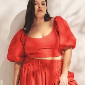 abercrombie and fitch red puff sleeve top